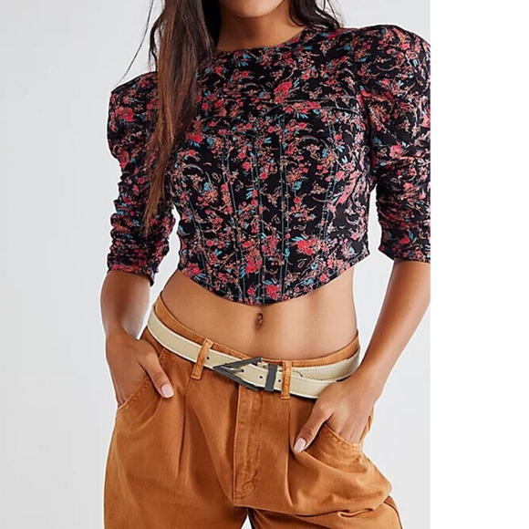 Free People Tops - Free People Top Monica Cropped Dark Floral Corset Ruched, Backless SizeSmall